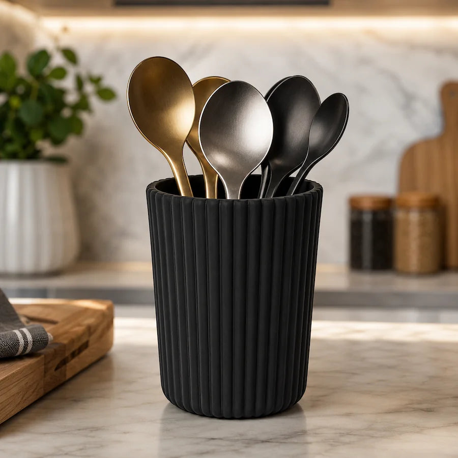 Porta-Utensílios Preto Canelado