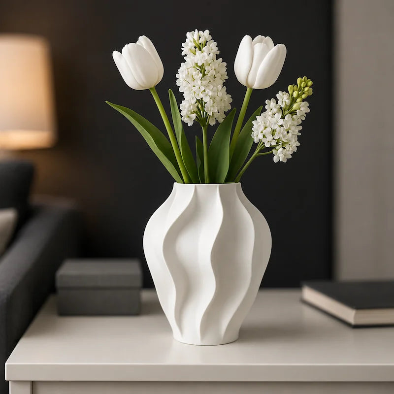 Vaso Decorativo para Sala Ondulado Branco