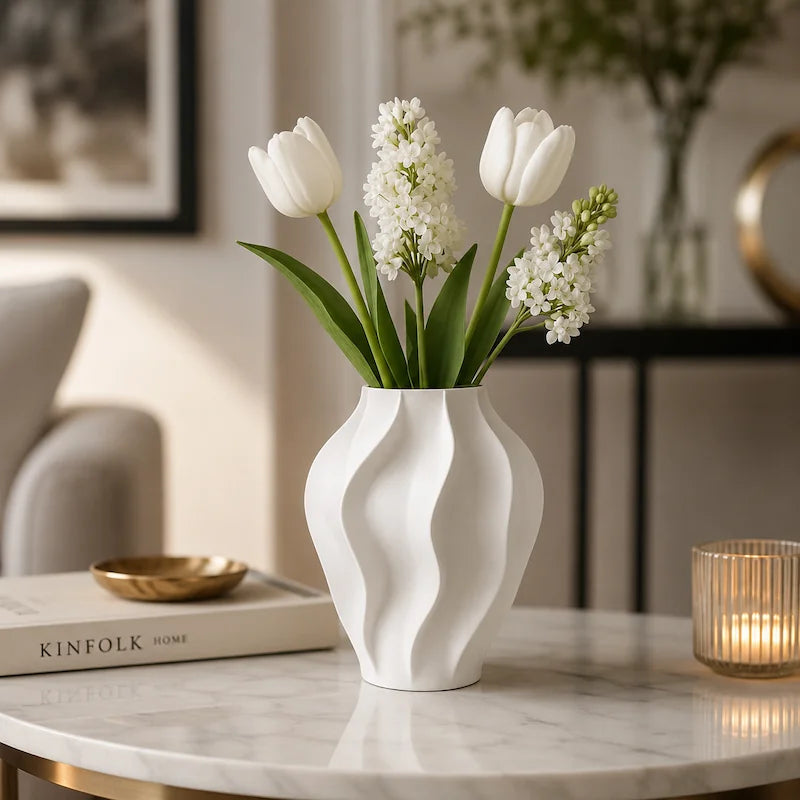 Vaso Decorativo para Sala Ondulado Branco